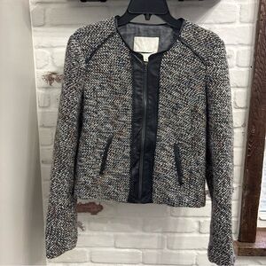 BURNING TORCH Women’s Tweed Jacket Kingsley Leather Detail Size XS